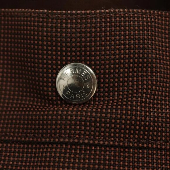 HERMES Her Line MM Tote Bag Canvas Brown Silver Auth - Picture 11 of 16